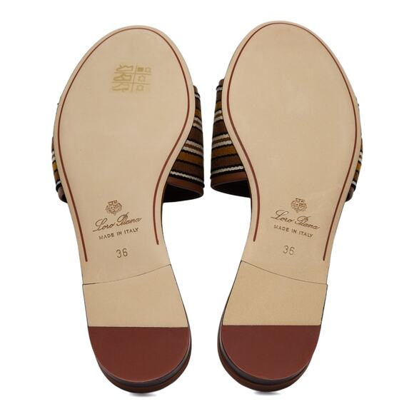 Loro Piana The Suitcase Stripe Flat Sandals in Brown - Picture 6 of 11